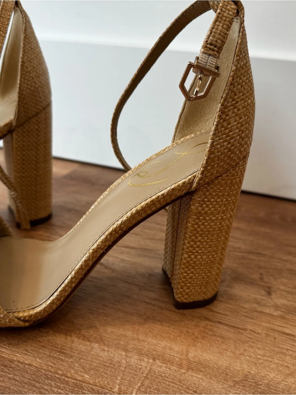 Sam Edelman Yaro Ankle Strap Block Heel Bleached Beechwood Raffa Size 8